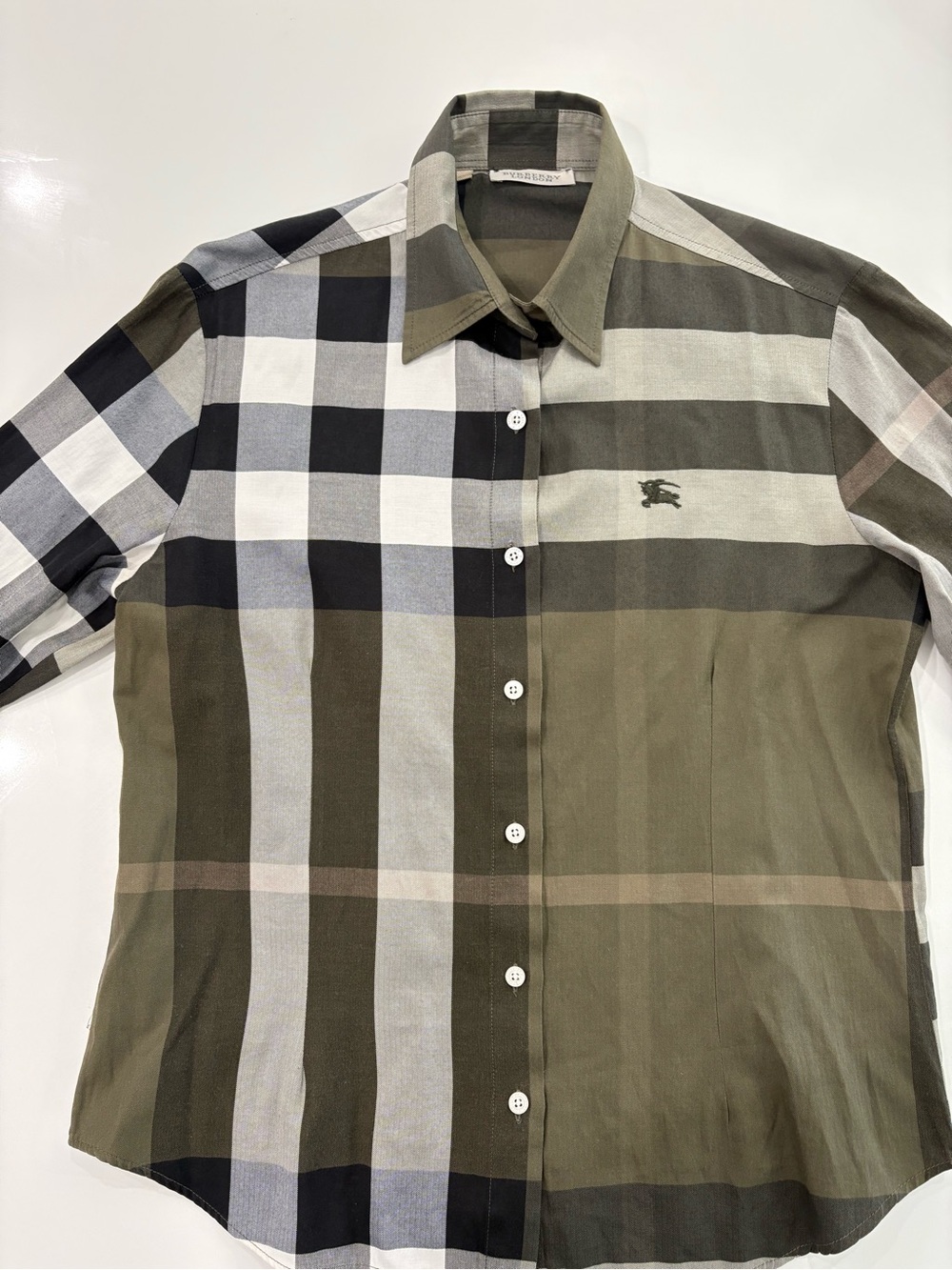 Burberry Green & Black Check Button-Down Shirt 100% Cotton Size XL Fits M–L